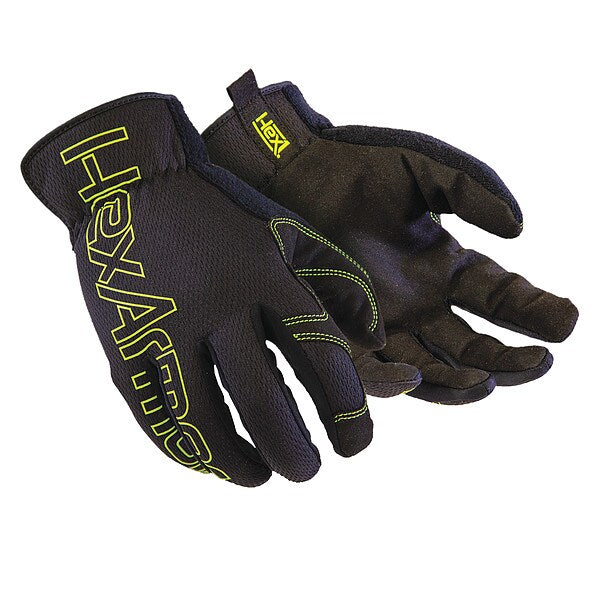 Mechanics Gloves, Black/Lime, Synthetic Leather