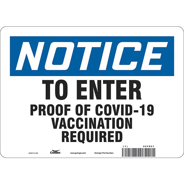 Employee/Visitor Vaccine Proof Sign, 60YG01