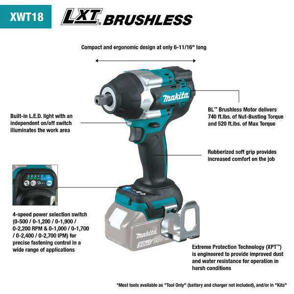 Impact Wrench, Cordless, 18V DC, 6 5/8