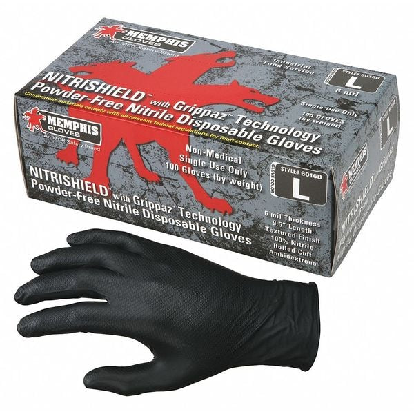 Disposable Gloves, Nitrile, Powder Free, Black, 2XL, 100 PK