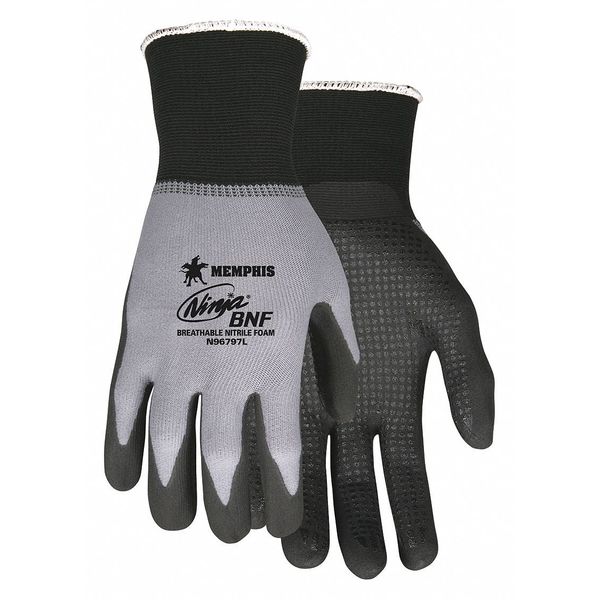Nitrile Coated Gloves, Palm Coverage, Gray, L, PR