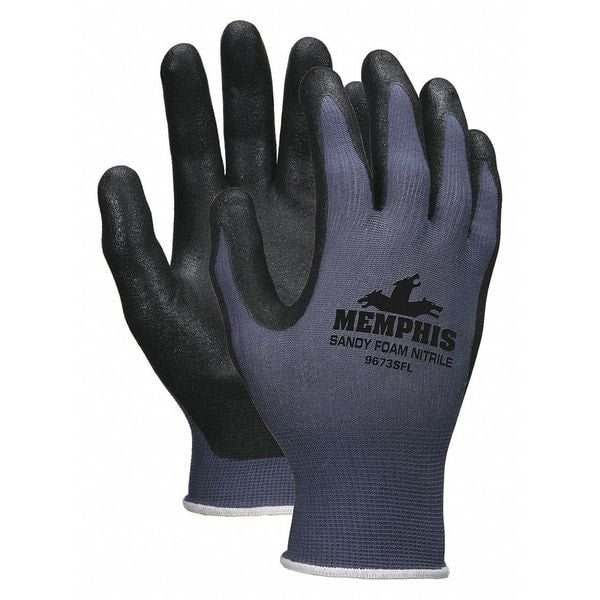 Nitrile Coated Gloves, Palm Coverage, Black/Blue, L, PR