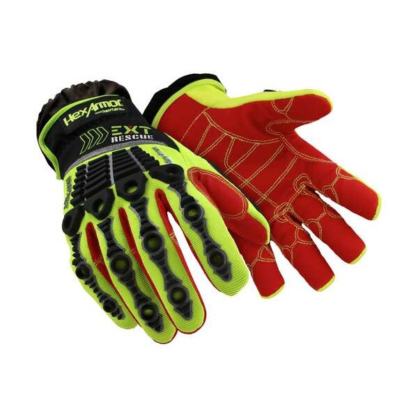 Safety Gloves, Black/Hi-Vis Grn/Red, M, PR