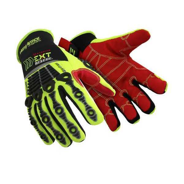 Safety Gloves, Black/Hi-Vis Grn/Red, M, PR