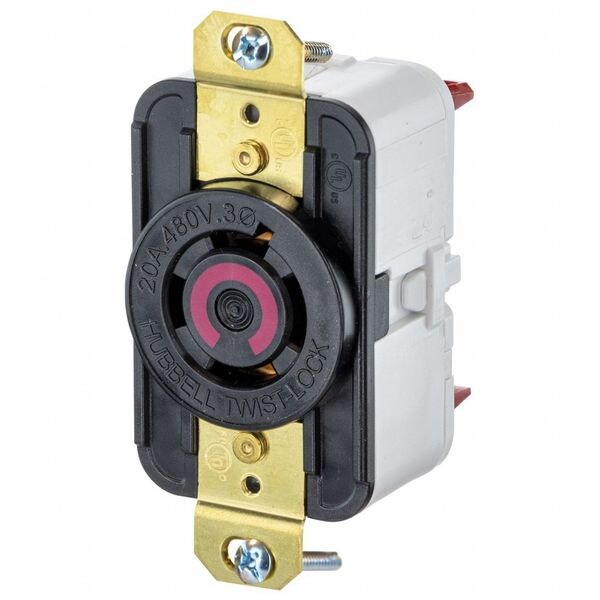 HBL2430ST - Twist-Lock® EdgeConnect⢠Receptacle with Spring Termination, 20A, 3P 480V, L16-20R, Black