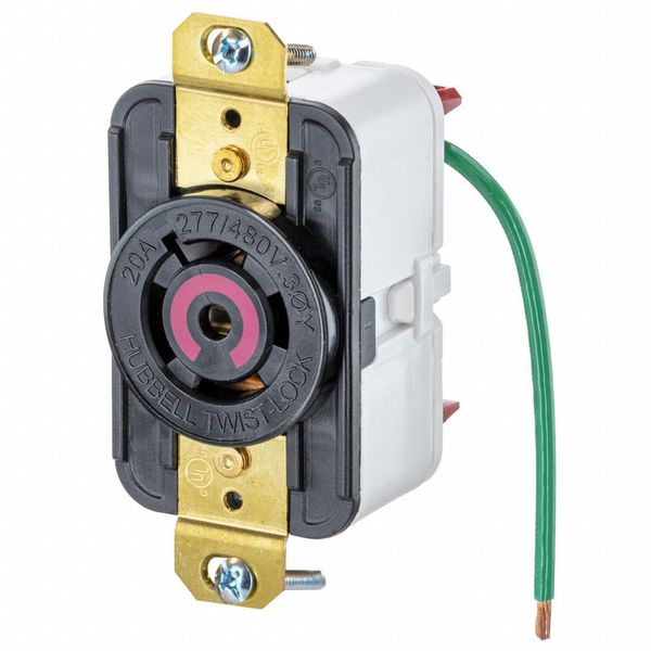 HBL2520ST - Twist-Lock® EdgeConnect⢠Receptacle with Spring Termination, 20A, 277/480V, L22-20R, Black
