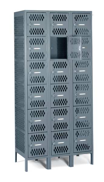 Box Locker, 36 in W, 18 in D, 78 in H, (3) Wide, (18) Openings, Sand
