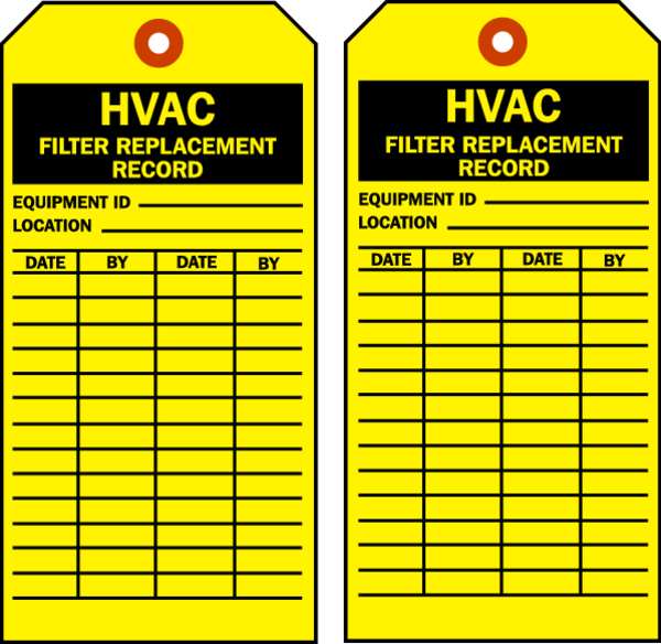 HVAC Fl Replacement Rcd Tag, Bk/Yel, PK10