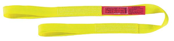 Web Sling, Flat Eye and Eye, 3 ft L, 1 in W, Nylon, Yellow