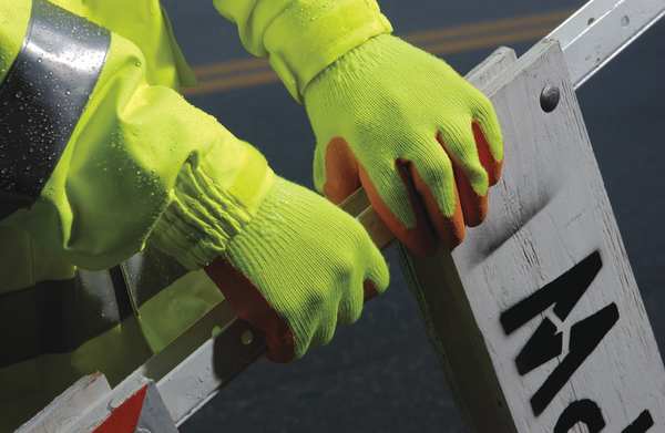 Natural Rubber Latex Hi-Vis Coated Gloves, Palm Coverage, Orange/Yellow, M, PR