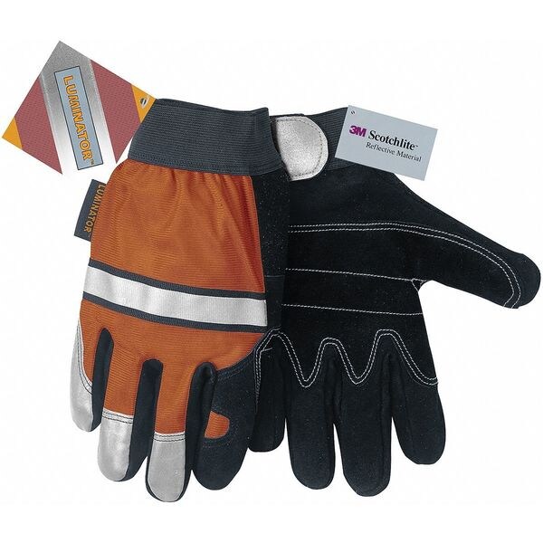 Leather Gloves, High Visibility Orange, S, PR