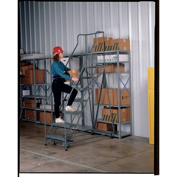 132 in H Steel Rolling Ladder, 9 Steps, 450 lb Load Capacity