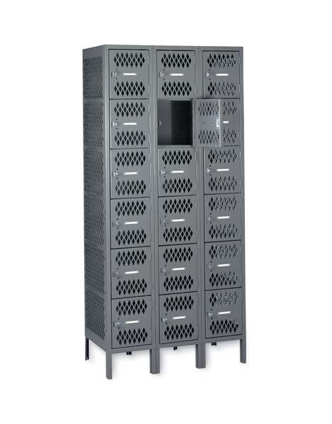 Box Locker, 36 in W, 18 in D, 78 in H, (3) Wide, (18) Openings, Sand