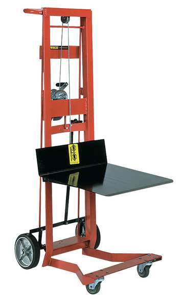 Manual Platform Lift Trucks, Powered/Manual, 750 lb Load Capacity, Hand Winch Lift Control