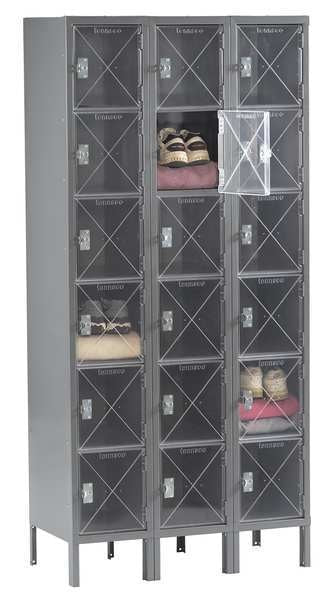 Box Locker, 36 in W, 18 in D, 78 in H, (3) Wide, (18) Openings, Sand
