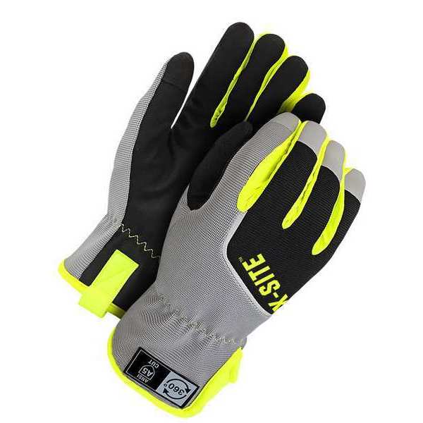 Mechanics Gloves, 2XL, Black, Gray, Yellow