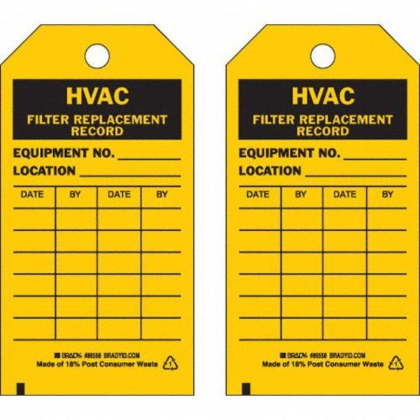 HVAC Fl Replacement Rcd Tag, Bk/Yel, PK10