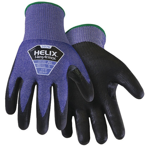 Helix Cut-Resistant Coated Gloves, A6 Cut, Polyurethane, HPPE, Black/Blue, XL (Size 10), 1 Pair