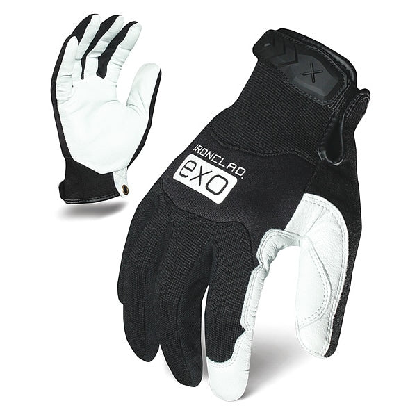 EXO Pro Leather Mechanics Gloves, Single Layer, Neoprene, Full Finger, Black/White, M (8), 1 Pair