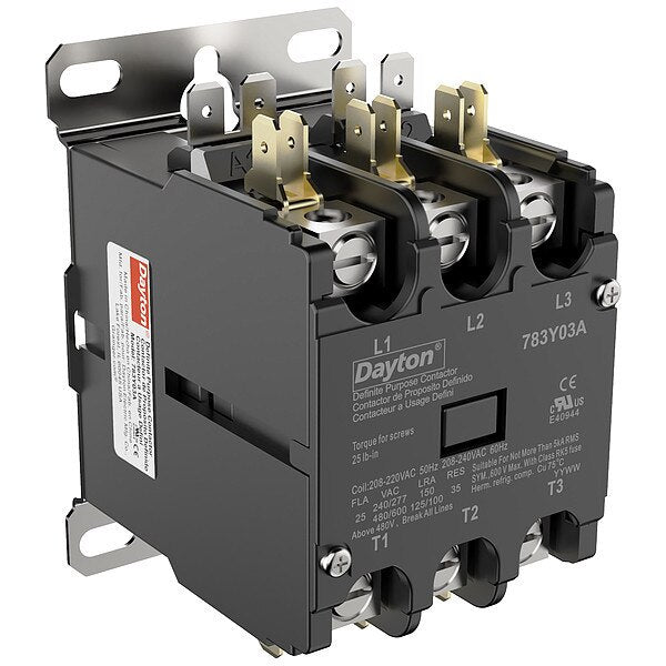 DefPurposeMagContactor, 208/240VAC, 3P, 25A