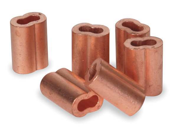 Wire Rope Sleeve, 3/32 In, Copper, PK25