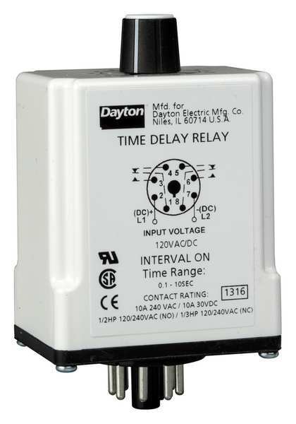 Time Dlay Rlay, 120VAC/DC, 10A, DPDT, 3 sec.