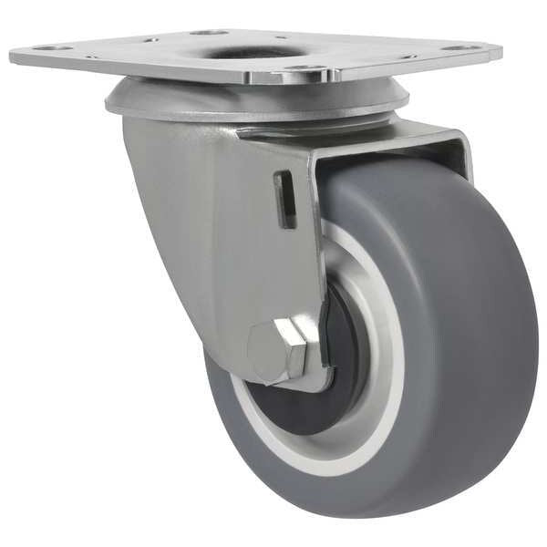 Swivel Plate Caster, Therm Rubber, 3 in, 154 lb