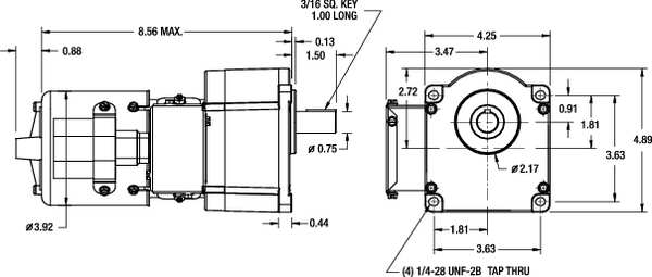 AC Gearmotor, 340.0 in-lb Max. Torque, 14 RPM Nameplate RPM, 115/230V AC Voltage, 1 Phase