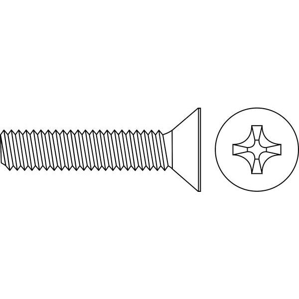 #10-32 x 5/8 in Phillips Flat Machine Screw, Zinc Plated Steel, 100 PK