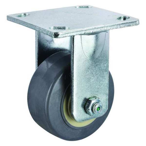Rigid Plate Caster, Rubber, 4 in., 350 lb.