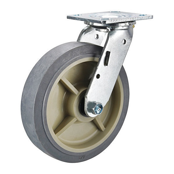 Swivel Plate Caster, Rubber, 8 in., 675 lb.