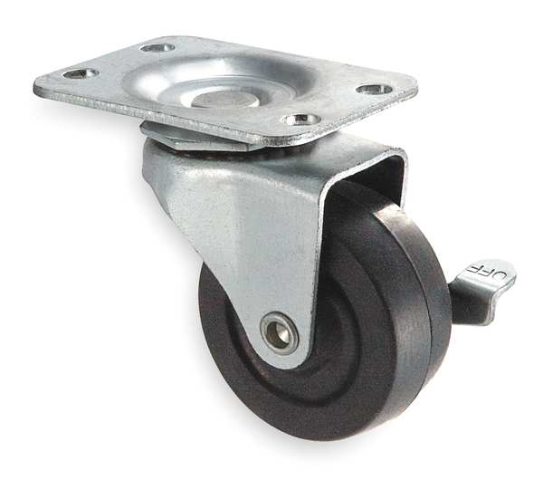 Swivel Plate Caster, Rubber, 2 in., 75 lb.