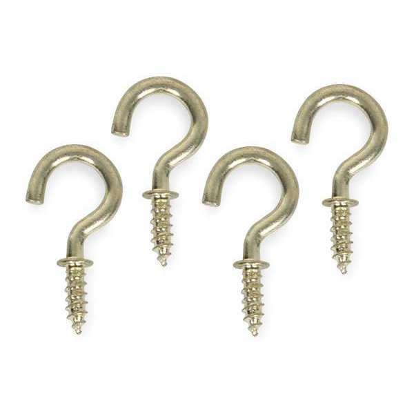 Cup Hook, Brass, Length 1/2 In, PK20