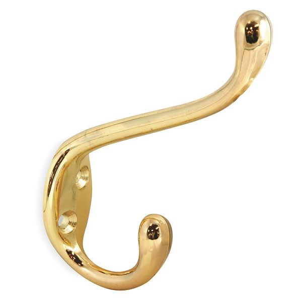 Coat and Garment Hook, 2 Ends, Brass