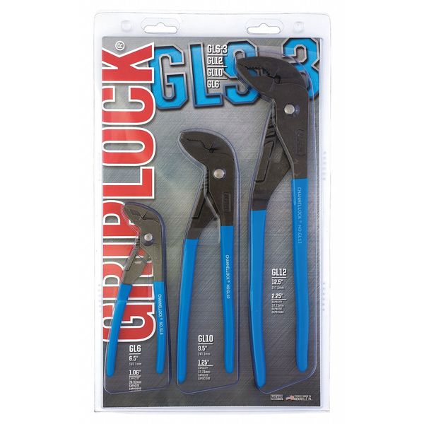 3 Piece Griplock Plastic Grip Tongue and Groove Plier Set Dipped Handle
