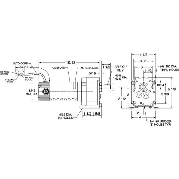 DC Gearmotor, 113.0 in-lb Max. Torque, 64 RPM Nameplate RPM, 90V DC Voltage