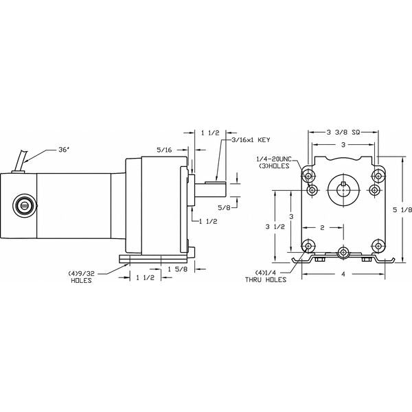 DC Gearmotor, 138.0 in-lb Max. Torque, 50 RPM Nameplate RPM, 90V DC Voltage