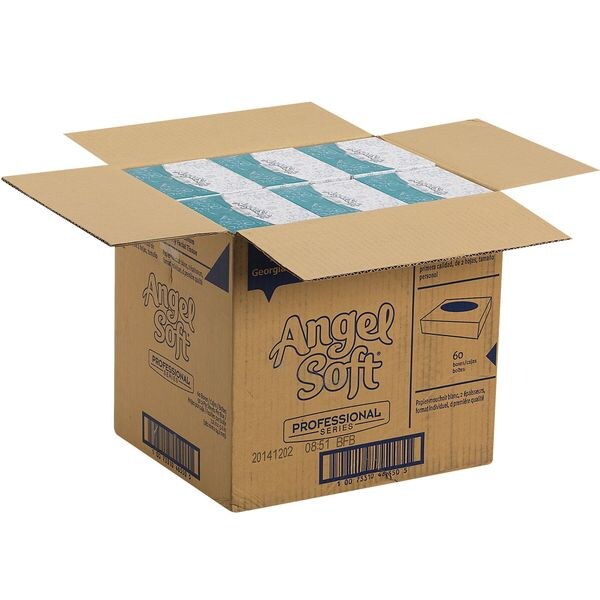 Facial Tissue. Angel Soft Professional Series, 2 Ply, 5 1/2 in x 7 1/4 in, 50 Sheets/Box, 60 Pack