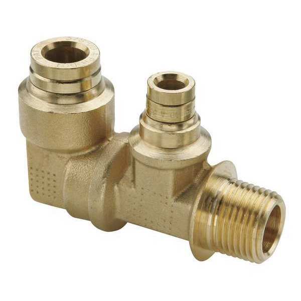 Brass Dual Port Male Elbow, 90 Degrees, 3/8 in x 1/4 in Tube Size