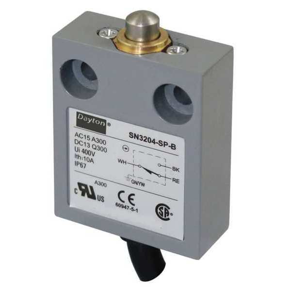 Limit Switch, Plunger, SPDT, 10A @ 300V AC, Actuator Location: Top