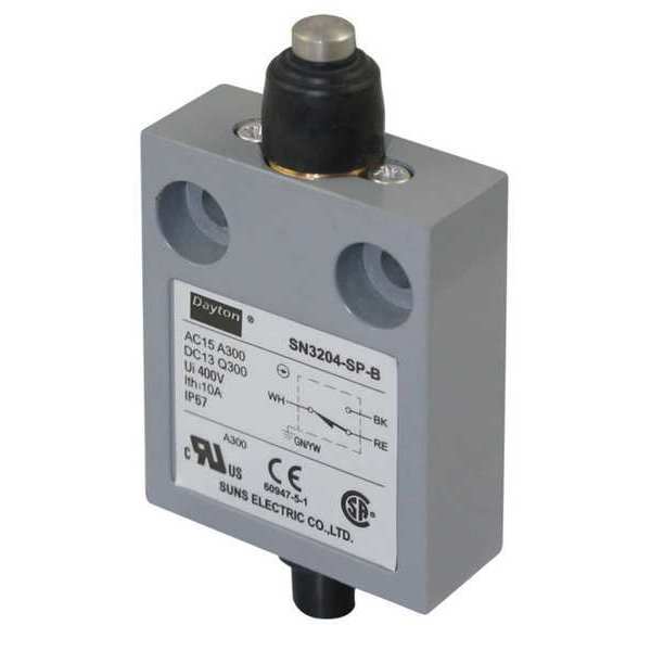 Limit Switch, Plunger, SPDT, 10A @ 300V AC, Actuator Location: Top