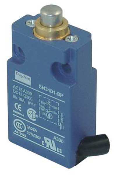 Limit Switch, Plunger, SPDT, 10A @ 300V AC, Actuator Location: Top