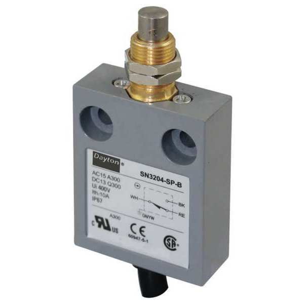 Limit Switch, Plunger, SPDT, 10A @ 300V AC, Actuator Location: Top