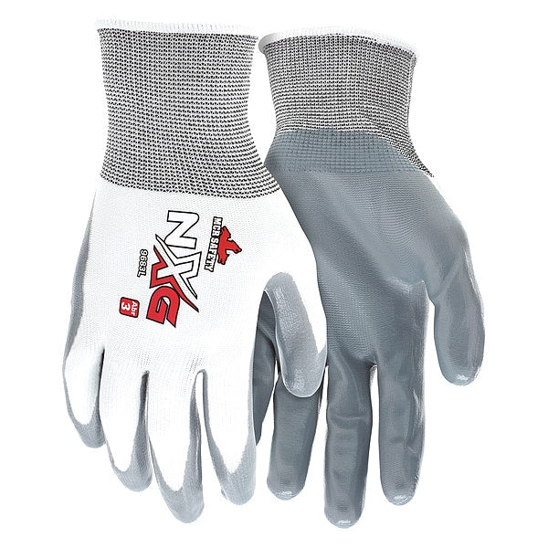 Nitrile Coated Gloves, Palm Coverage, White/Gray, XL, PR