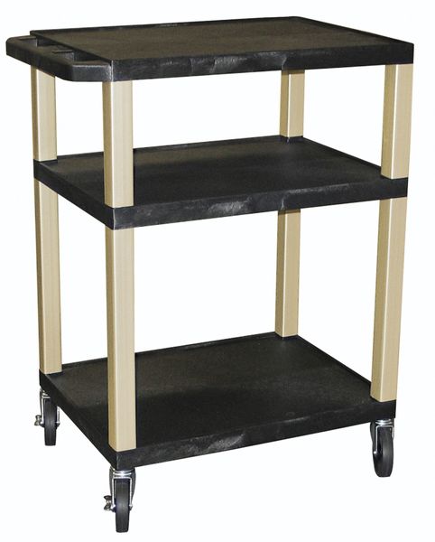 Thermoplastic Resin Flat Handle Utility Cart, 3 Shelves, 300 lb