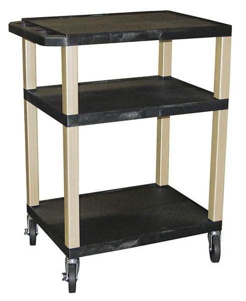 Thermoplastic Resin Flat Handle Utility Cart, 3 Shelves, 300 lb