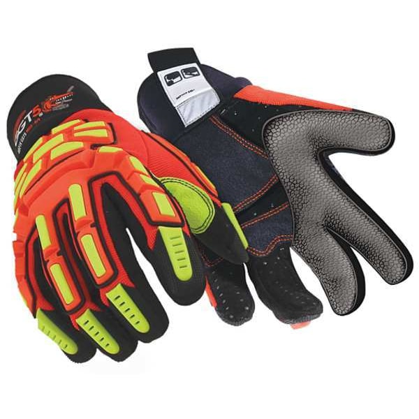 Hi-Vis Cut Resistant Impact Gloves, A8 Cut Level, Uncoated, 2XL, 1 PR