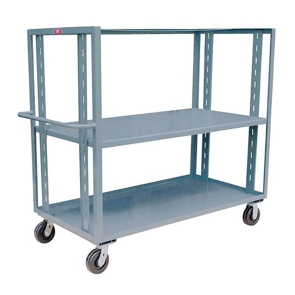 Steel Four-Side-Access Open Metal Stock Truck, Flat, 2 Shelves, 3,000 lb