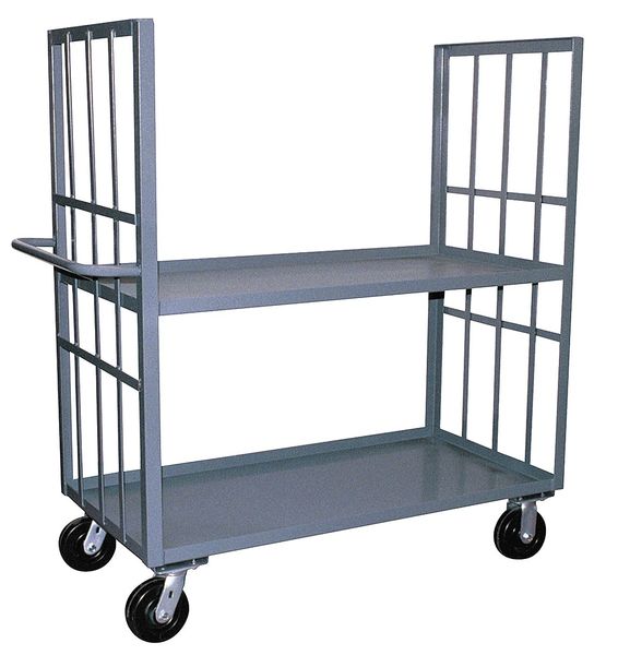 Steel Dual-Side-Access Slat-Wall Metal Stock Truck, Flat, 2 Shelves, 3,000 lb