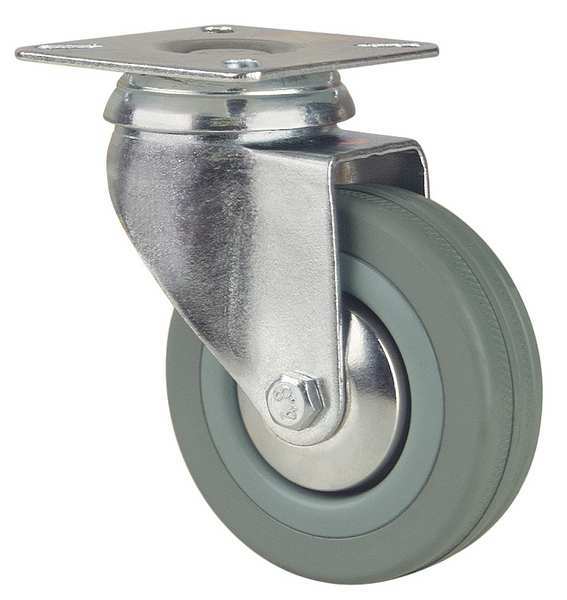 Plate Caster, Swivel, Rubr, 2 in., 110 lb., D